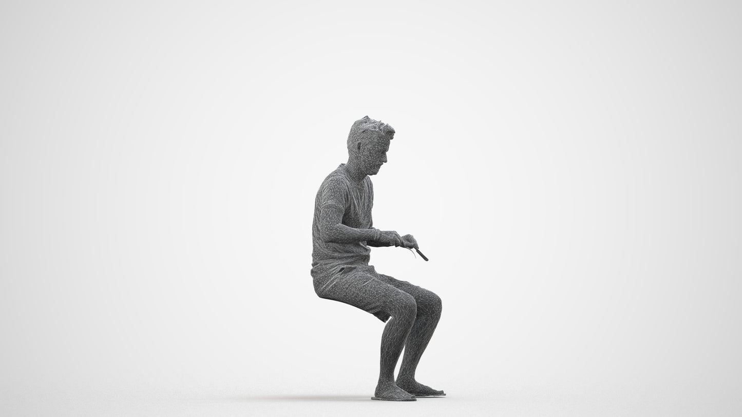 realistic 3D people man casual sitting, render-ready for V-Ray and Corona, FBX OBJ, wireframe side view