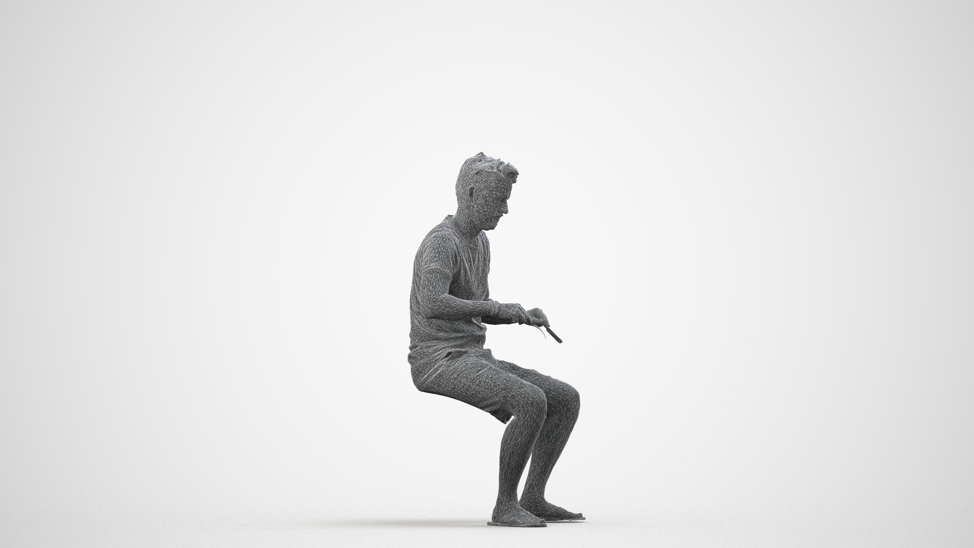 realistic 3D people man casual sitting, render-ready for V-Ray and Corona, FBX OBJ, wireframe side view