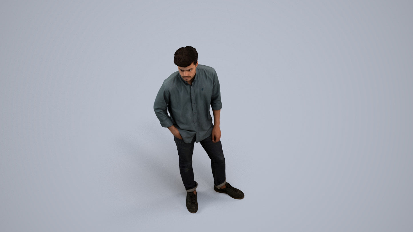 photogrammetry 3D man casual standing, realistic human model archviz FBX, back view render