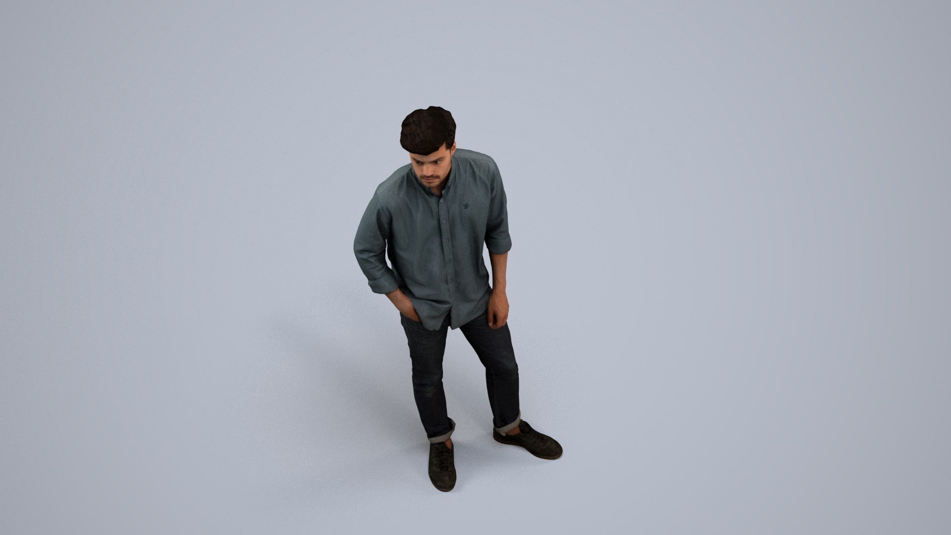 photogrammetry 3D man casual standing, realistic human model archviz FBX, back view render