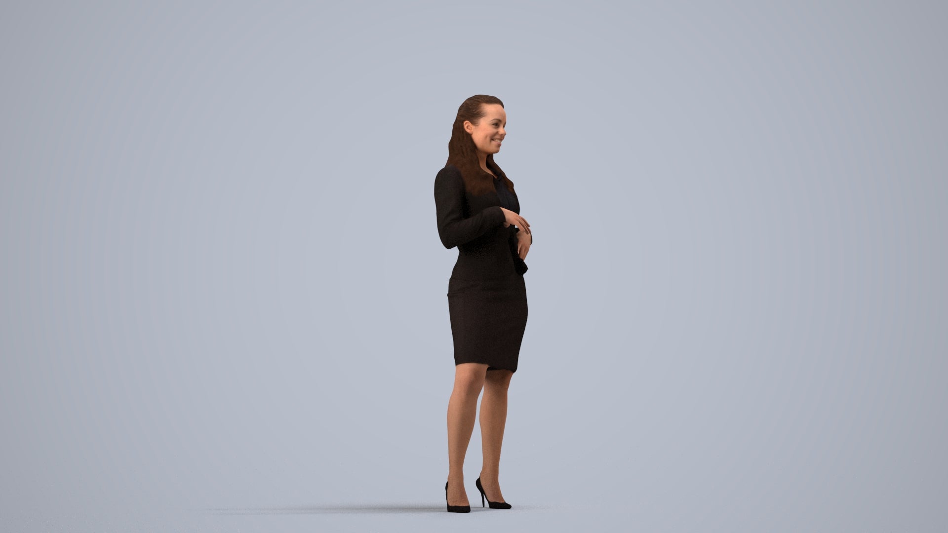 photogrammetry 3D woman business, realistic human model archviz FBX, side view render