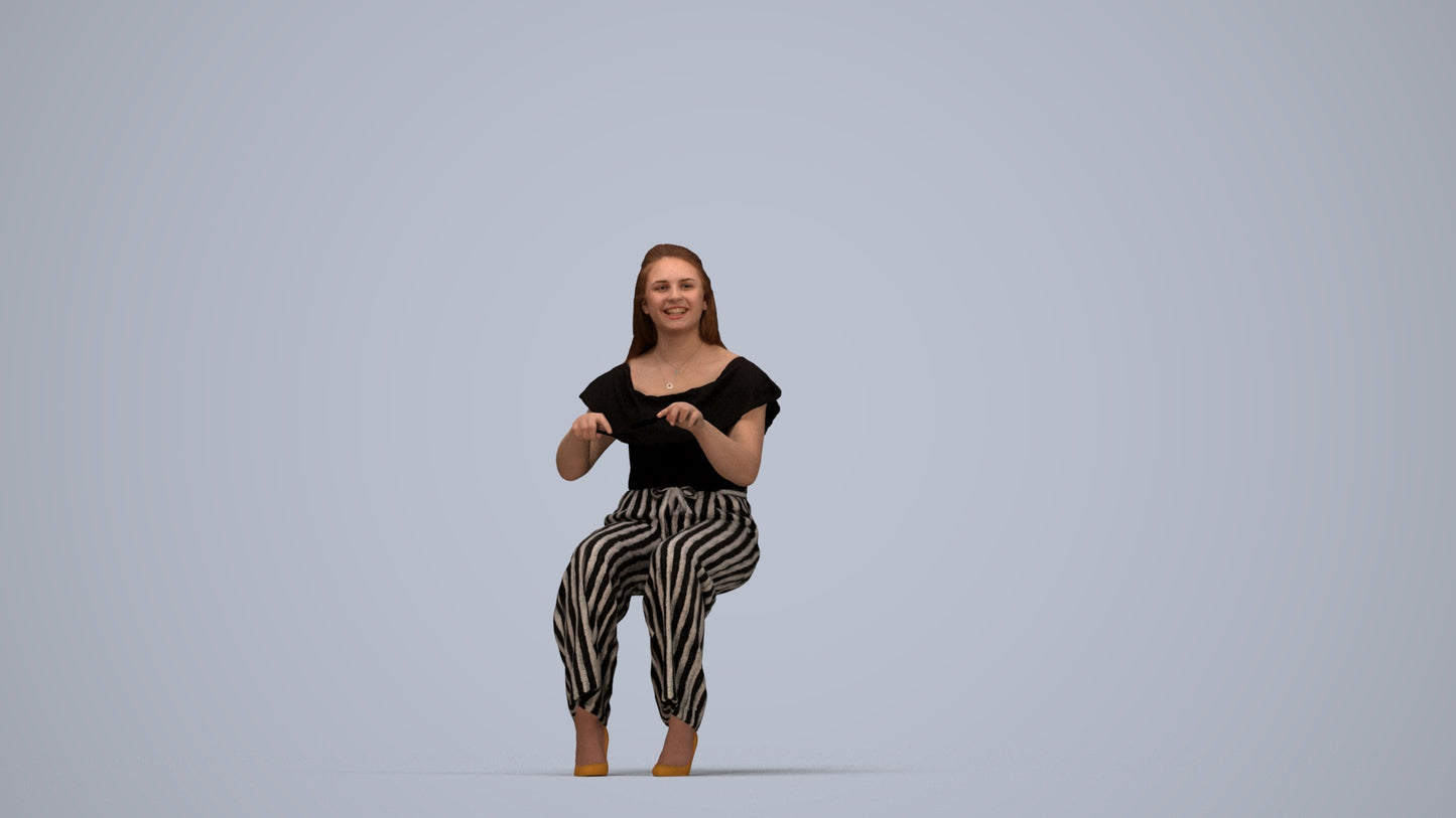 realistic 3D people woman casual sitting, render-ready for V-Ray and Corona, FBX OBJ, top-down view render