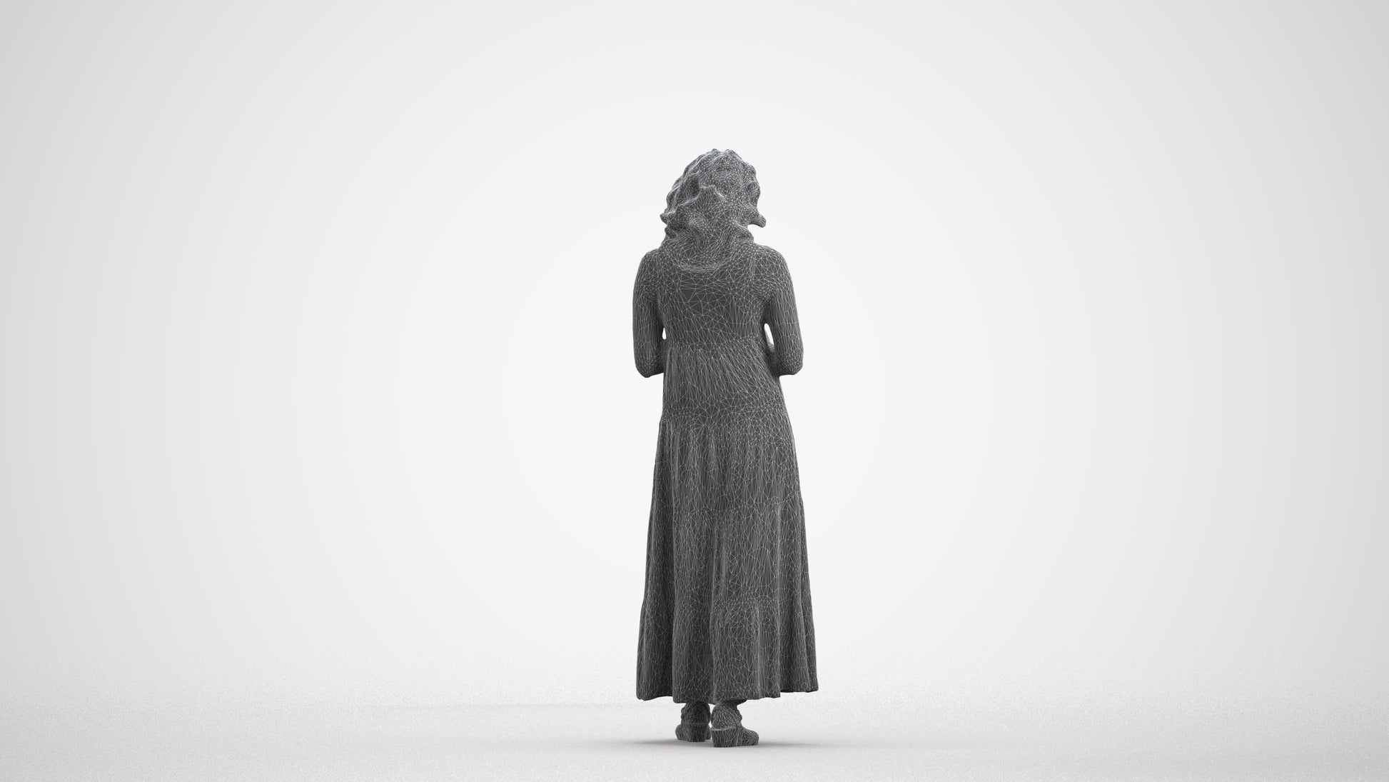 scanned 3D woman casual standing, photogrammetry people for Enscape and V-Ray, wireframe front view