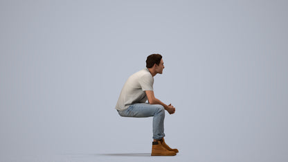 scanned 3D man casual sitting, photogrammetry people for Enscape and V-Ray, side view render