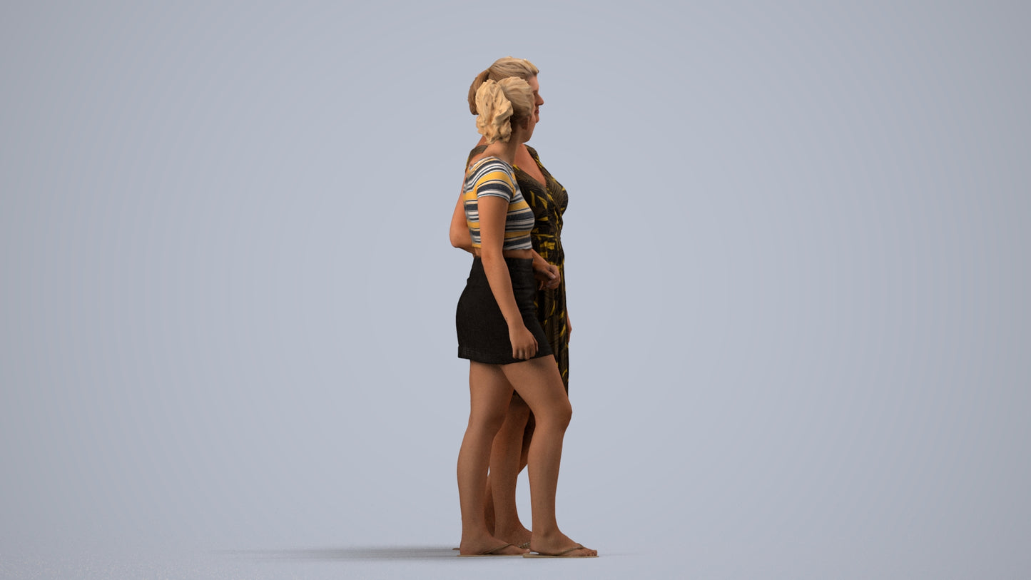 3D people model woman casual couple, scanned human for 3ds Max rendering, side view render