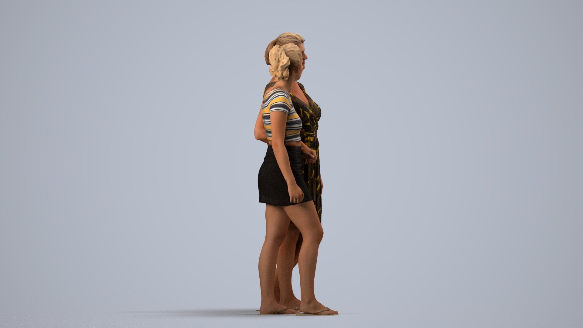 3D people model woman casual couple, scanned human for 3ds Max rendering, side view render