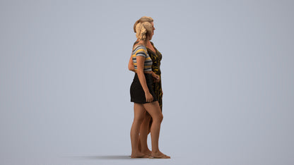 3D people model woman casual couple, scanned human for 3ds Max rendering, side view render