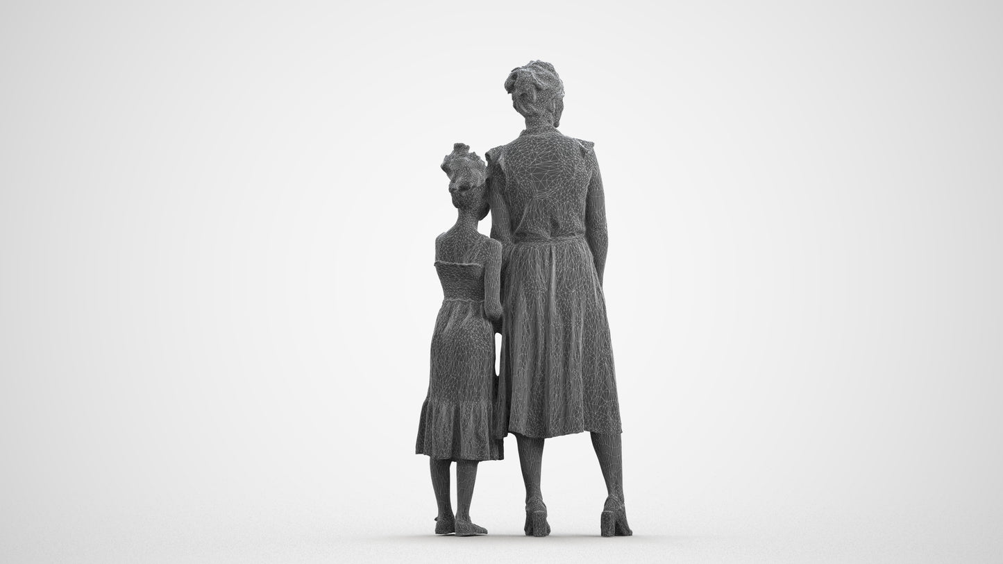 3D people model girl casual kids, scanned human for 3ds Max rendering, wireframe front view