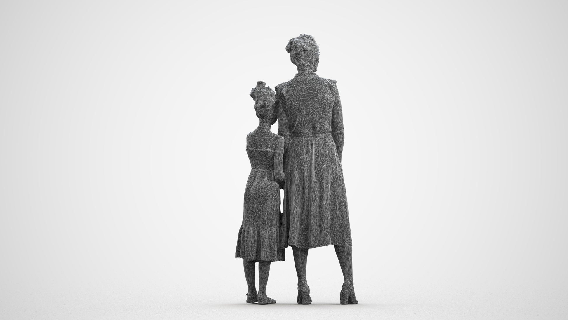 3D people model girl casual kids, scanned human for 3ds Max rendering, wireframe front view