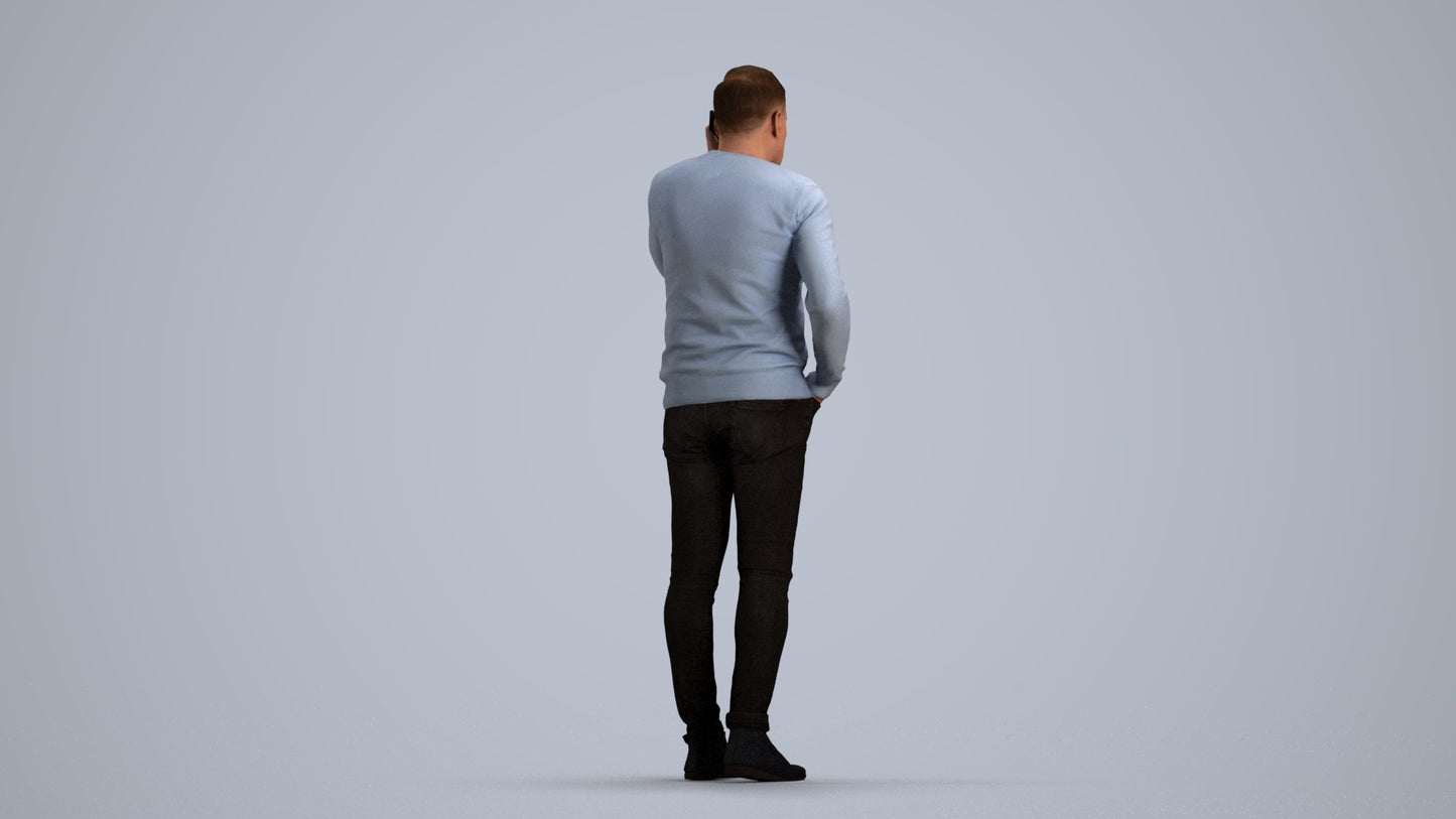 3D human model man casual standing, photogrammetry scanned person for archviz, front view render