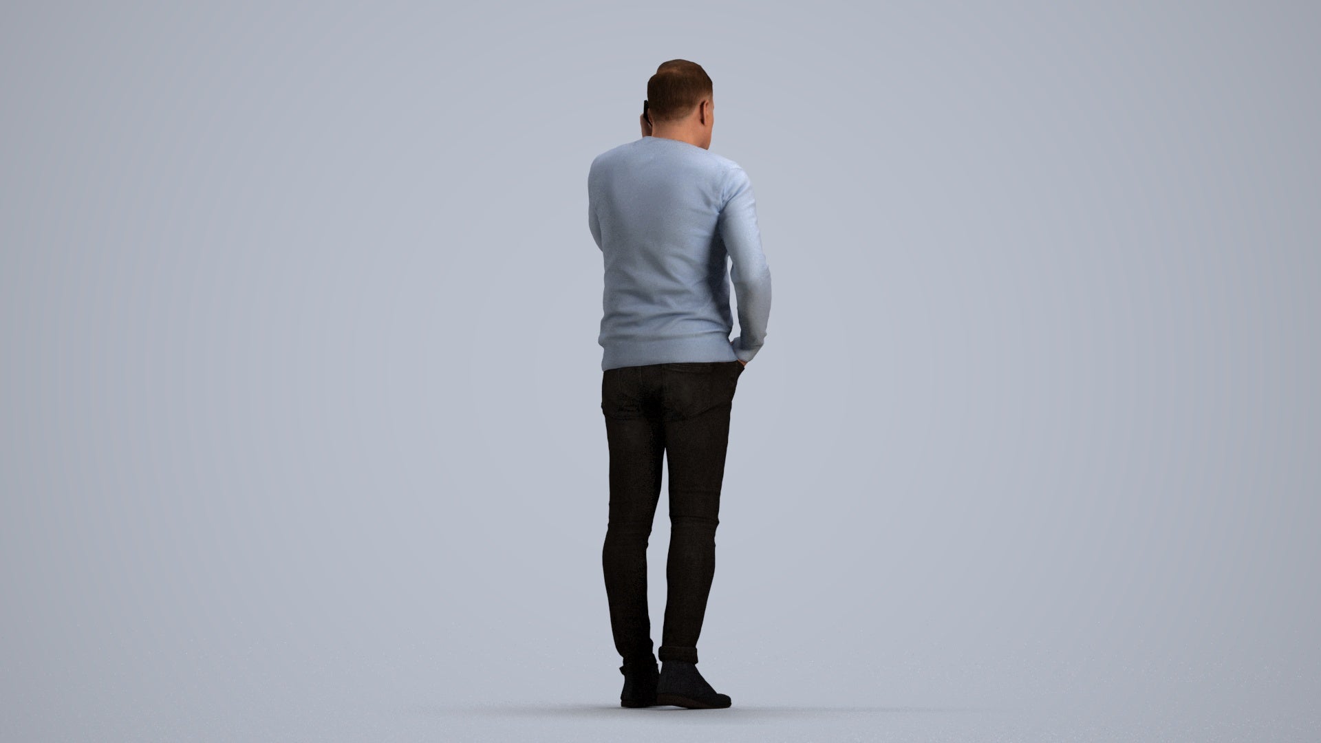 3D human model man casual standing, photogrammetry scanned person for archviz, front view render