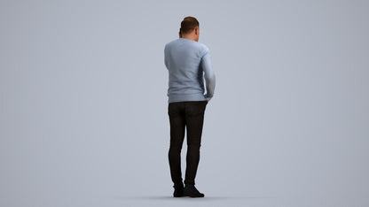 3D human model man casual standing, photogrammetry scanned person for archviz, front view render