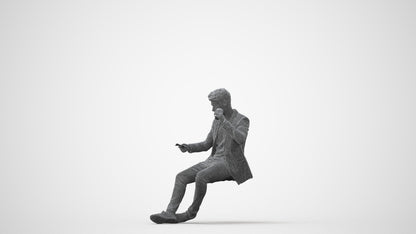 3D human model man casual sitting, photogrammetry scanned person for archviz, square thumbnail