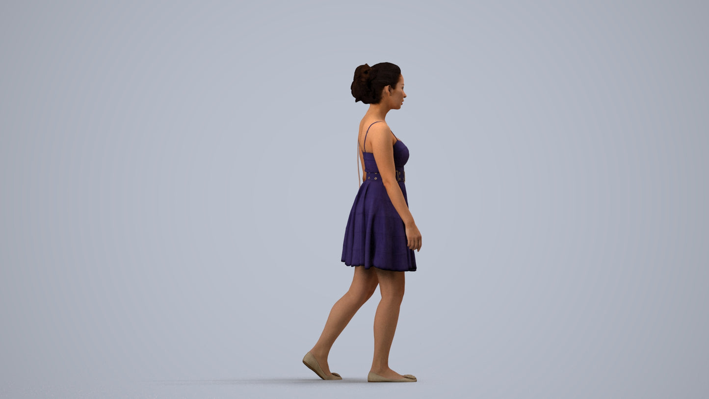 3D human model woman formal formalaffairs, photogrammetry scanned person for archviz, side view render