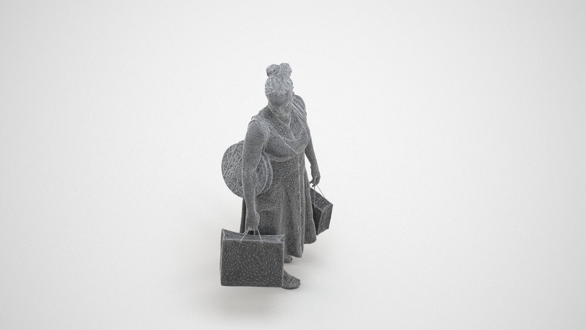 realistic 3D people woman casual shopping, render-ready for V-Ray and Corona, FBX OBJ, wireframe three-quarter view