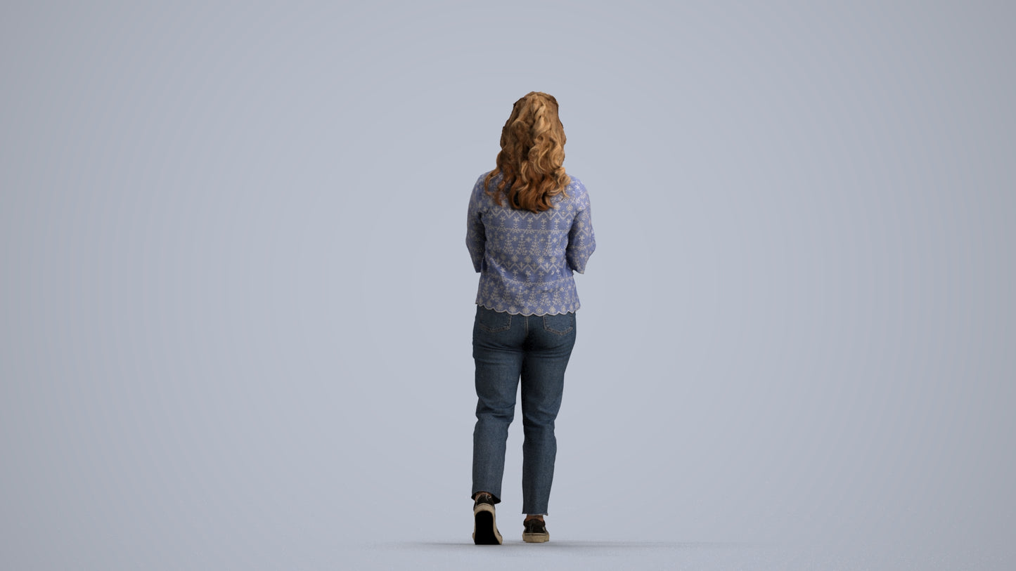 3D people model woman casual walking, scanned human for 3ds Max rendering, front view render