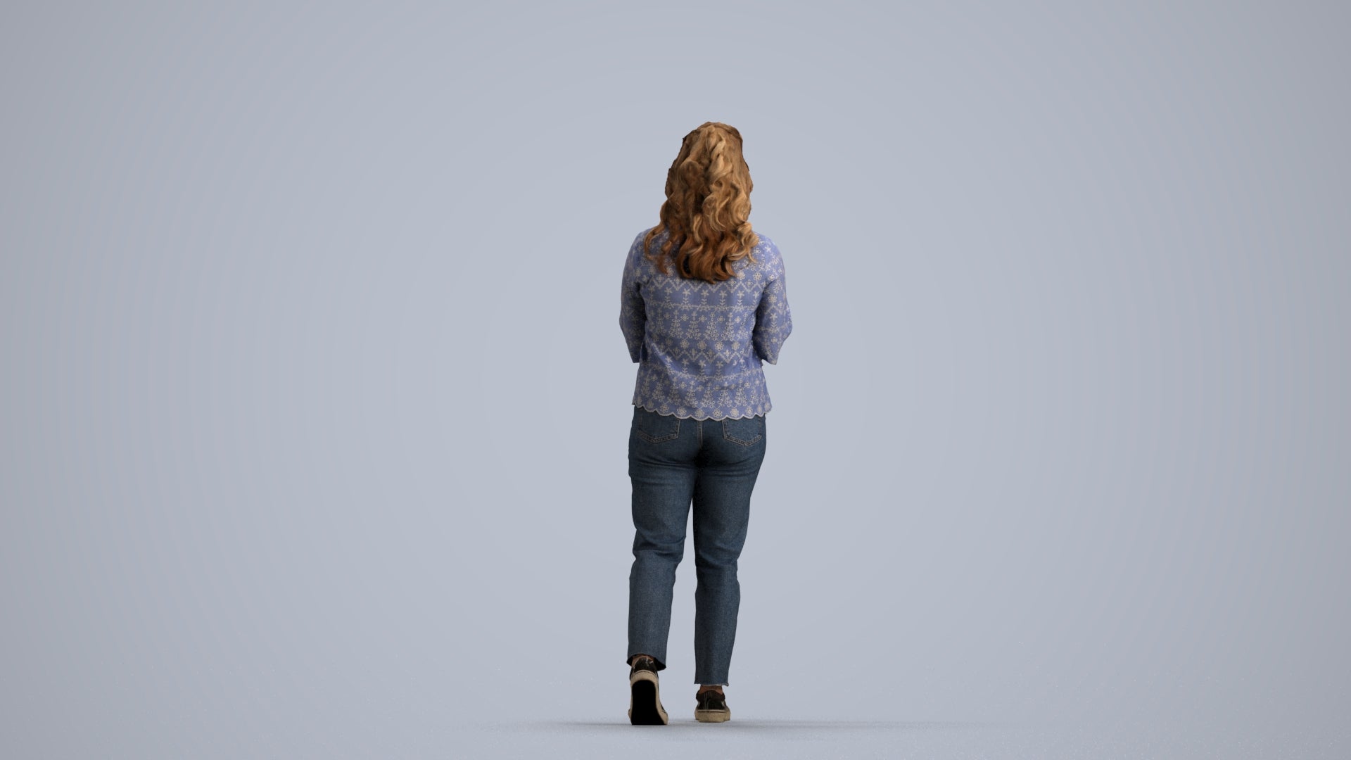 3D people model woman casual walking, scanned human for 3ds Max rendering, front view render