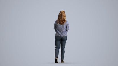 3D people model woman casual walking, scanned human for 3ds Max rendering, front view render