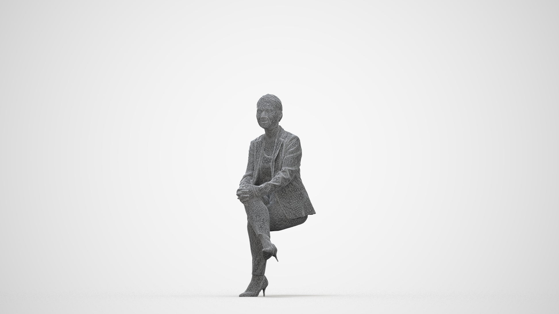 realistic 3D people woman business, render-ready for V-Ray and Corona, FBX OBJ, wireframe back view