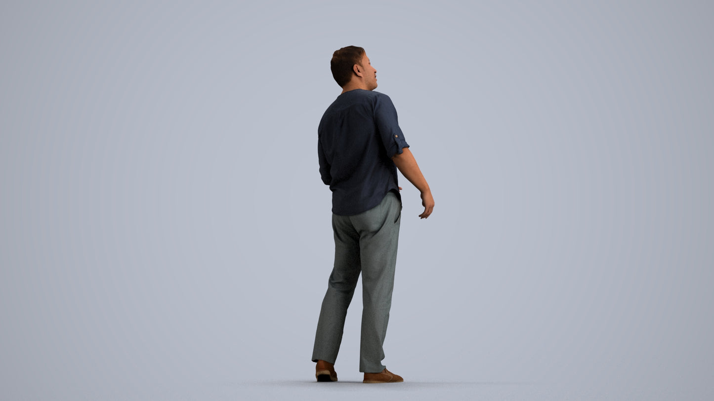realistic 3D man casual standing, scanned archviz people for Blender and 3ds Max, front view render