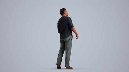 realistic 3D man casual standing, scanned archviz people for Blender and 3ds Max, front view render