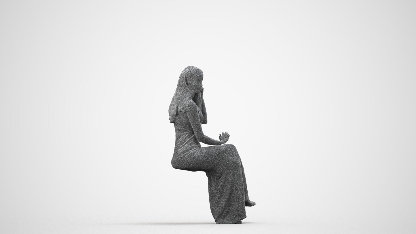 3D scanned woman formalaffairs formal, photorealistic archviz people for Enscape and SketchUp, wireframe side view