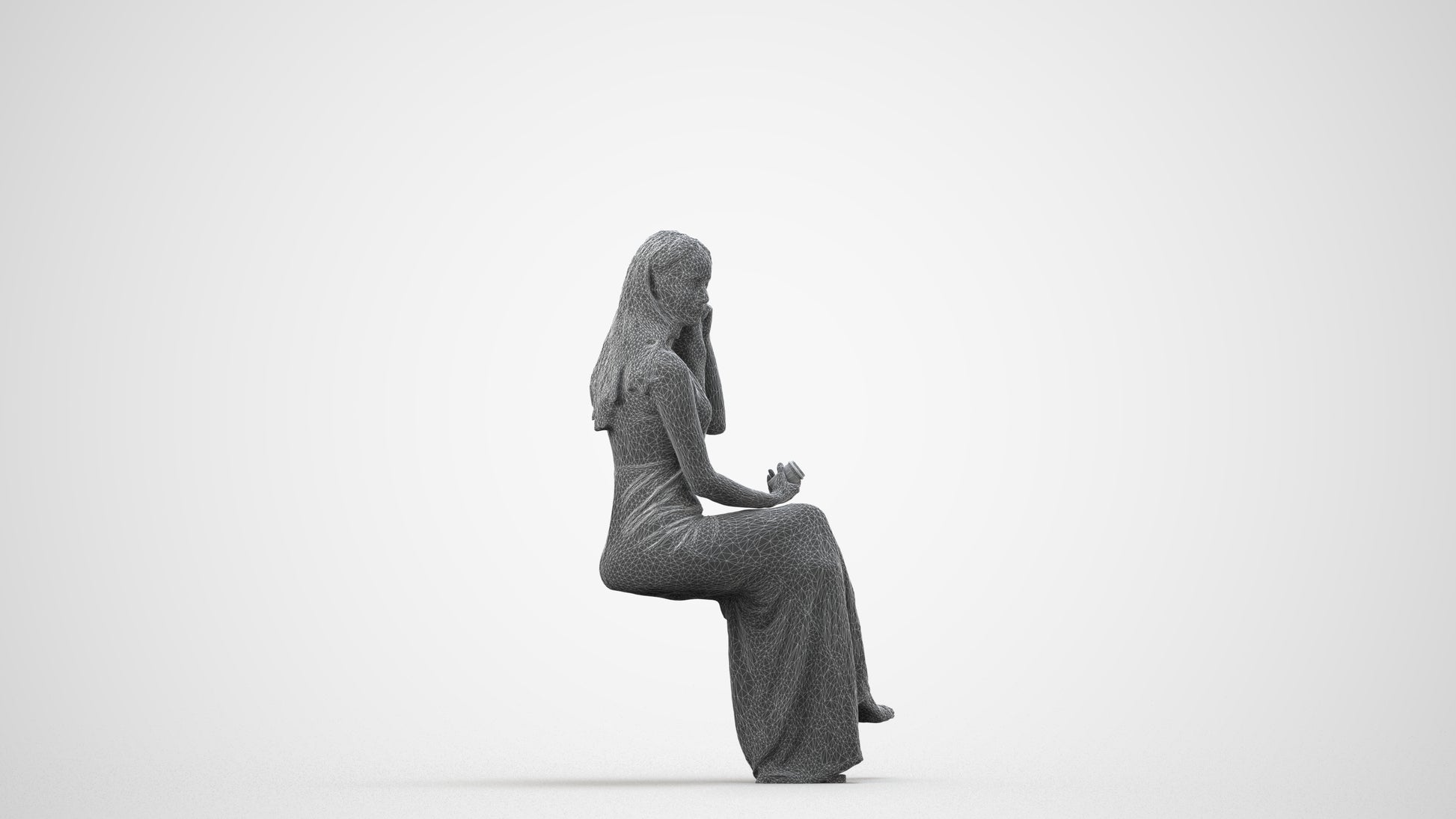 3D scanned woman formalaffairs formal, photorealistic archviz people for Enscape and SketchUp, wireframe side view