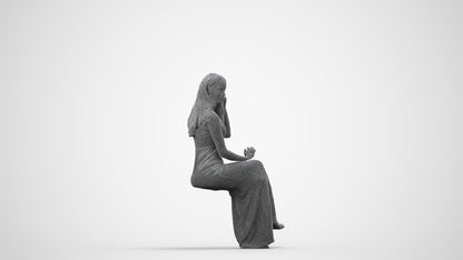 3D scanned woman formalaffairs formal, photorealistic archviz people for Enscape and SketchUp, wireframe side view
