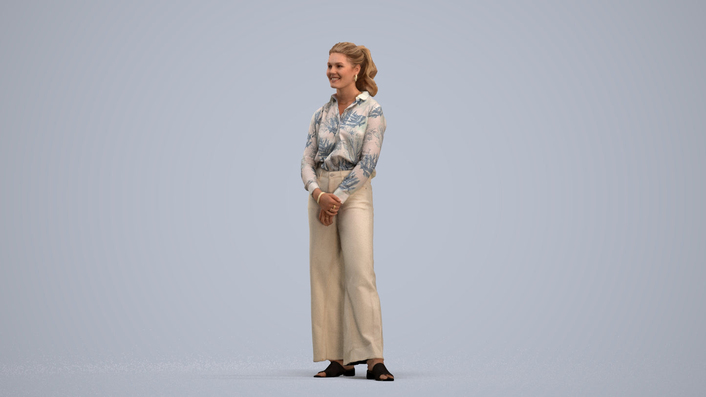 3D people model woman casual standing, scanned human for 3ds Max rendering, standing pose render