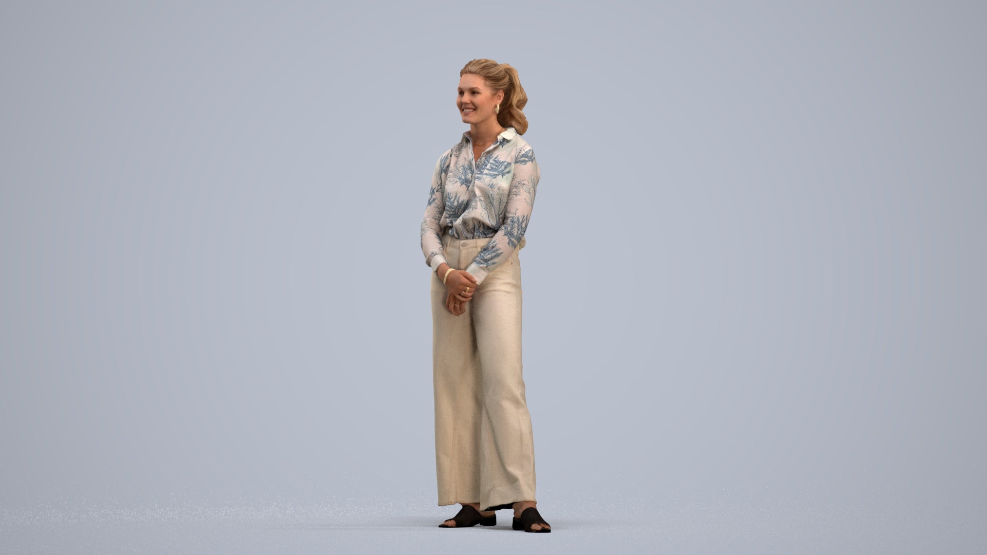 3D people model woman casual standing, scanned human for 3ds Max rendering, standing pose render