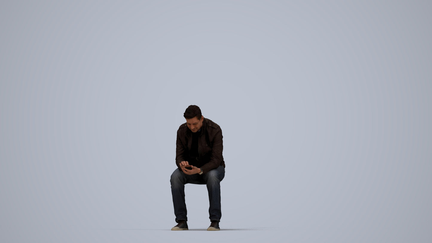 realistic 3D human man casual sitting, archviz people FBX OBJ for Blender, top-down view render