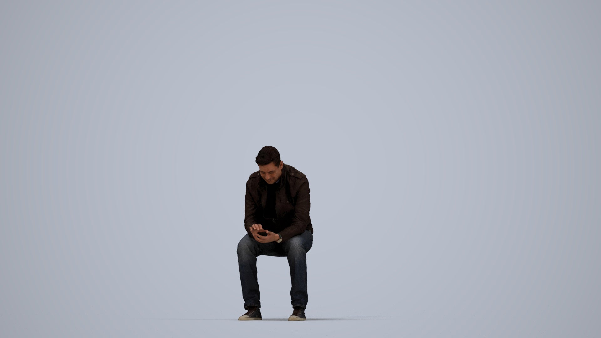 realistic 3D human man casual sitting, archviz people FBX OBJ for Blender, top-down view render