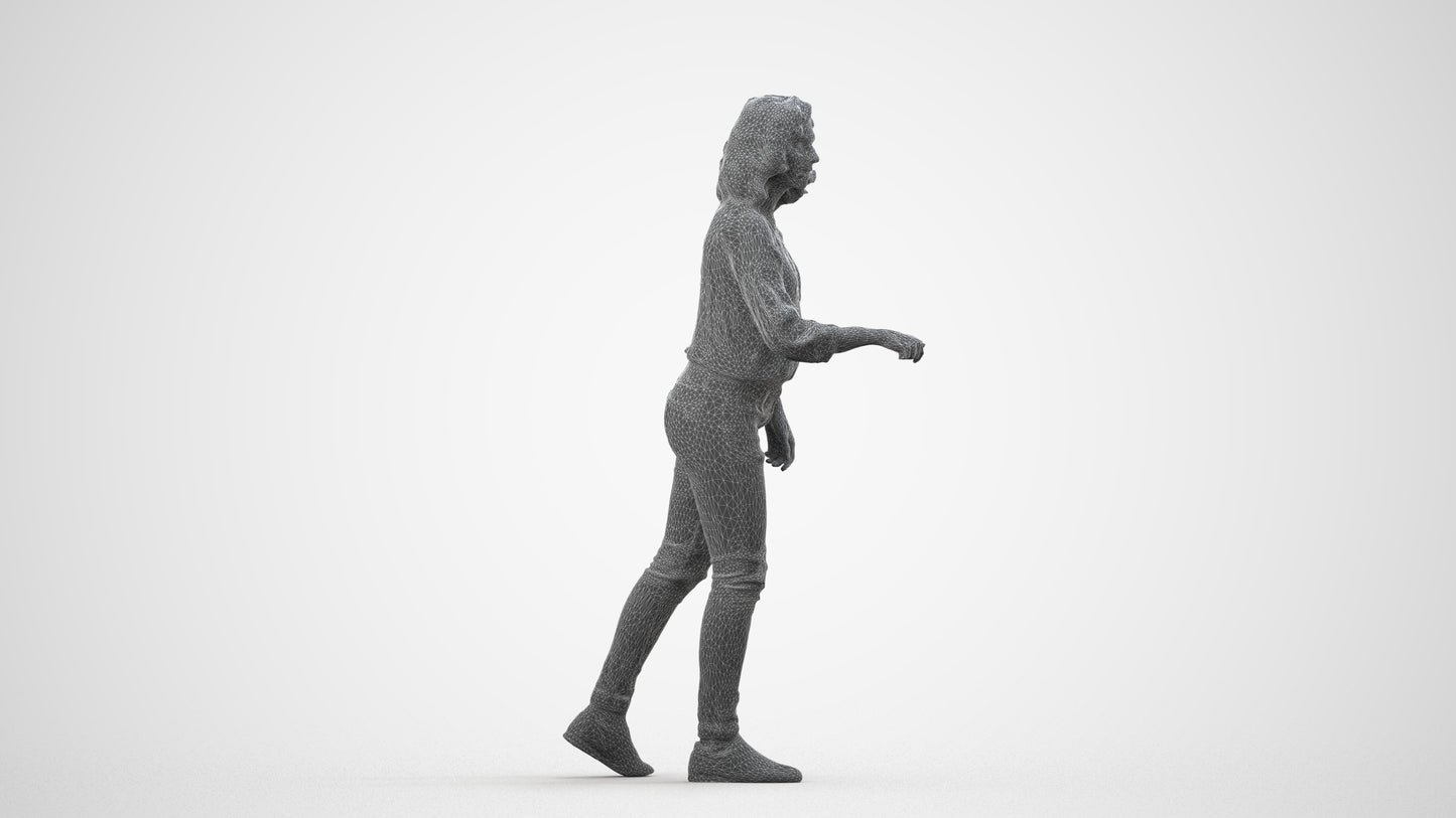 realistic 3D human woman casual mix, archviz people FBX OBJ for Blender, wireframe side view