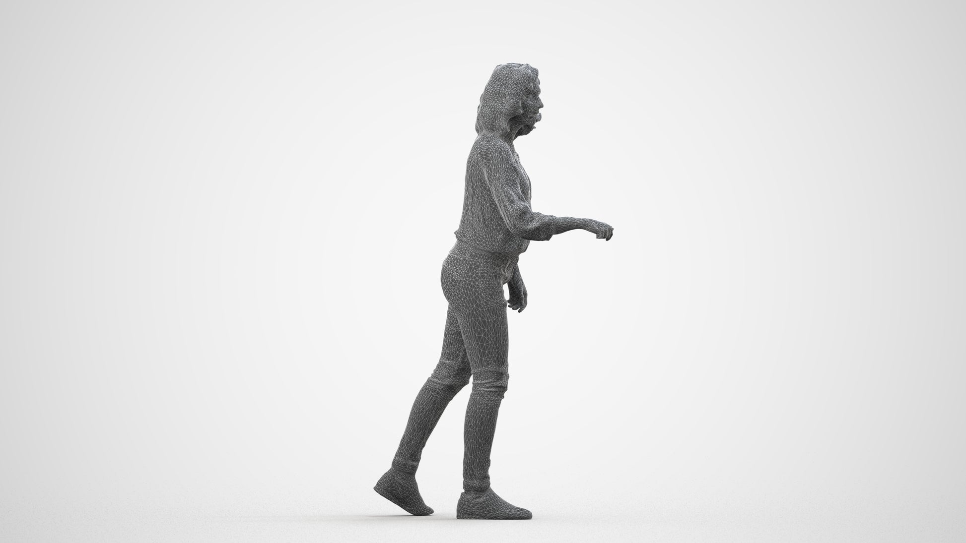 realistic 3D human woman casual mix, archviz people FBX OBJ for Blender, wireframe side view