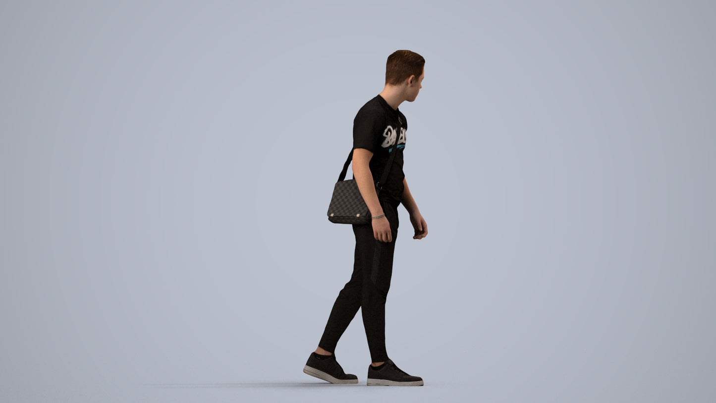 realistic 3D human boy casual kids, archviz people FBX OBJ for Blender, side view render
