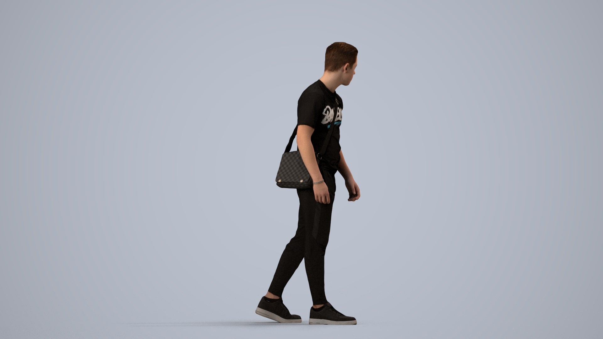 realistic 3D human boy casual kids, archviz people FBX OBJ for Blender, side view render