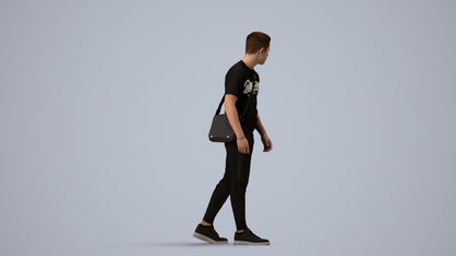 realistic 3D human boy casual kids, archviz people FBX OBJ for Blender, side view render
