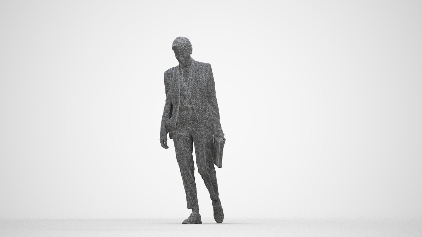 scanned 3D woman business walking, photogrammetry people for Enscape and V-Ray, wireframe back view