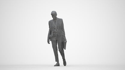 scanned 3D woman business walking, photogrammetry people for Enscape and V-Ray, wireframe back view