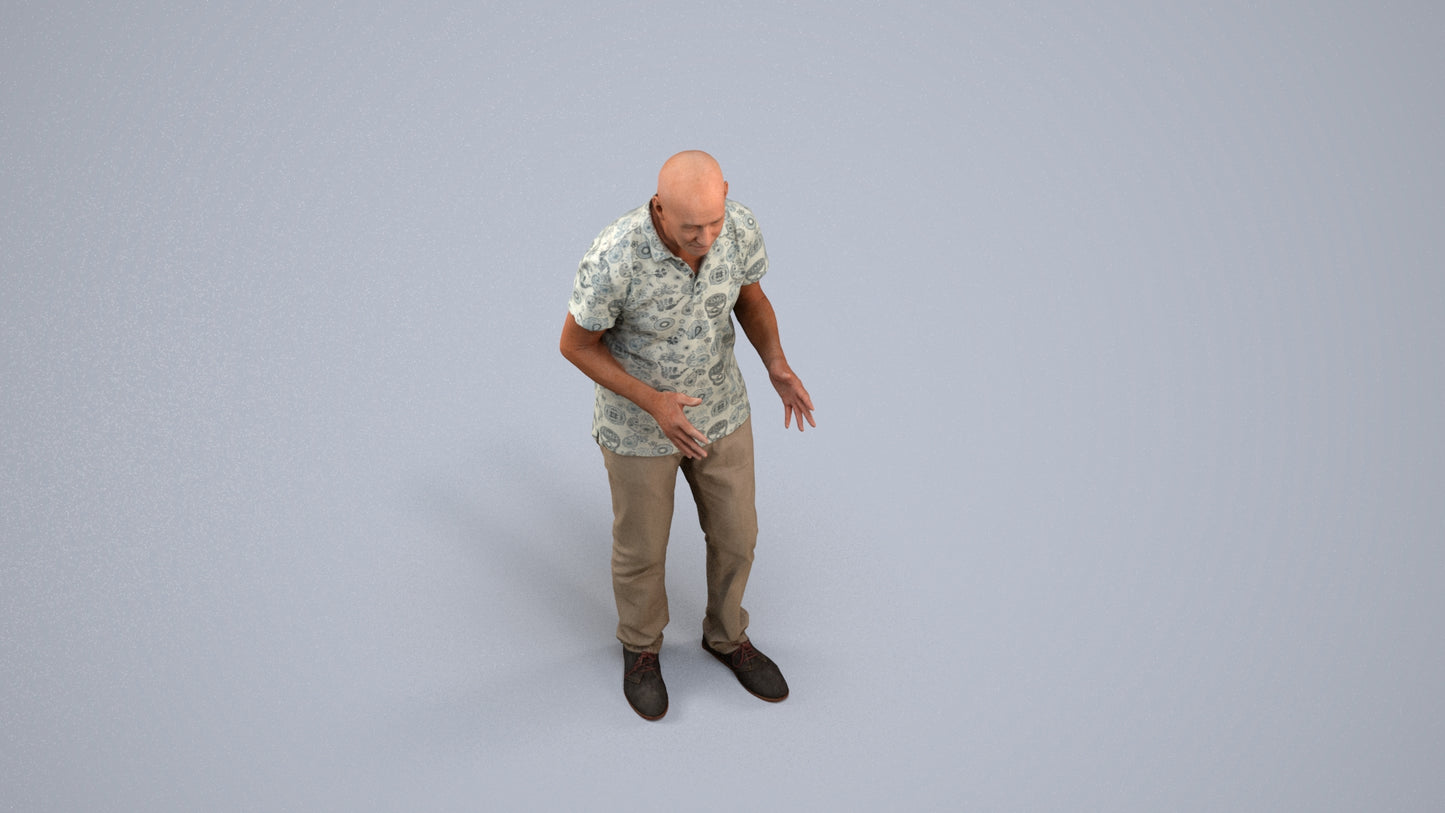 scanned 3D senior man casual standing, photogrammetry people for Enscape and V-Ray, back view render