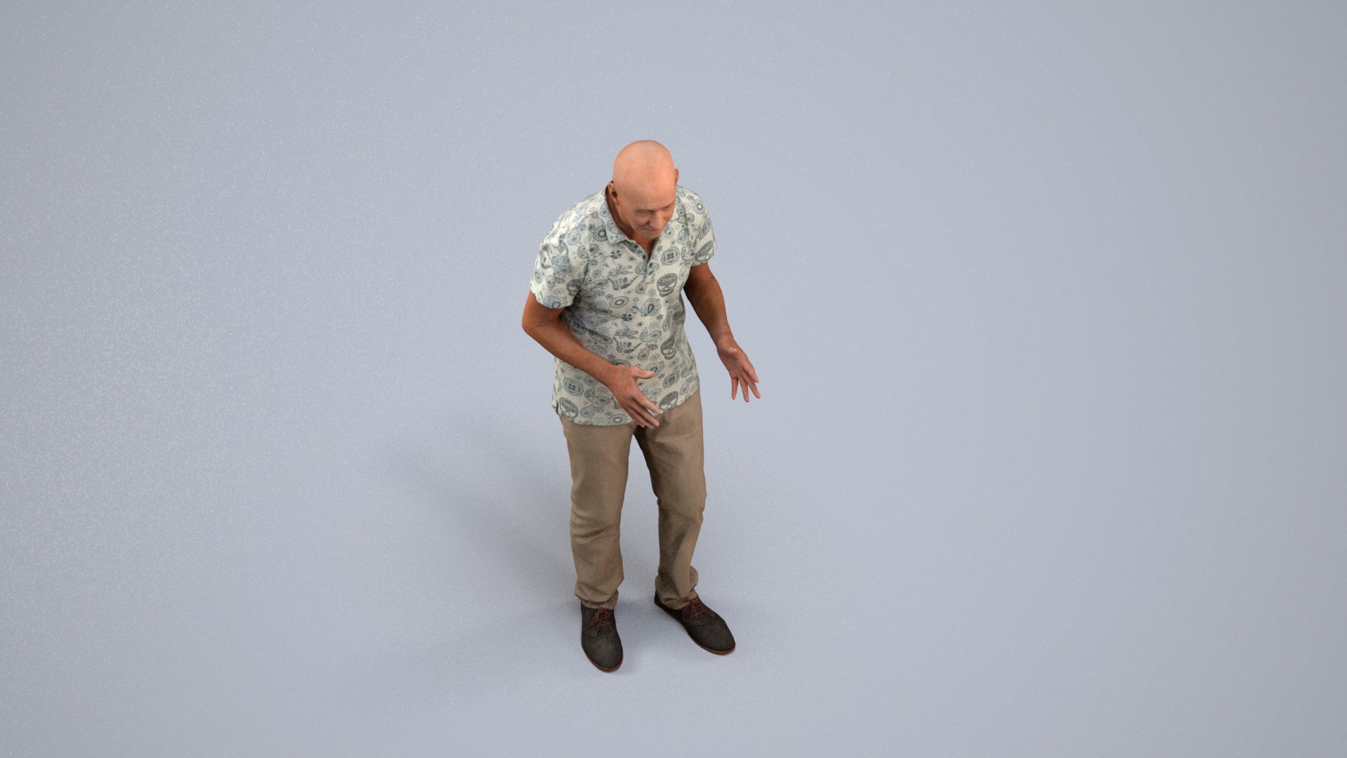 scanned 3D senior man casual standing, photogrammetry people for Enscape and V-Ray, back view render