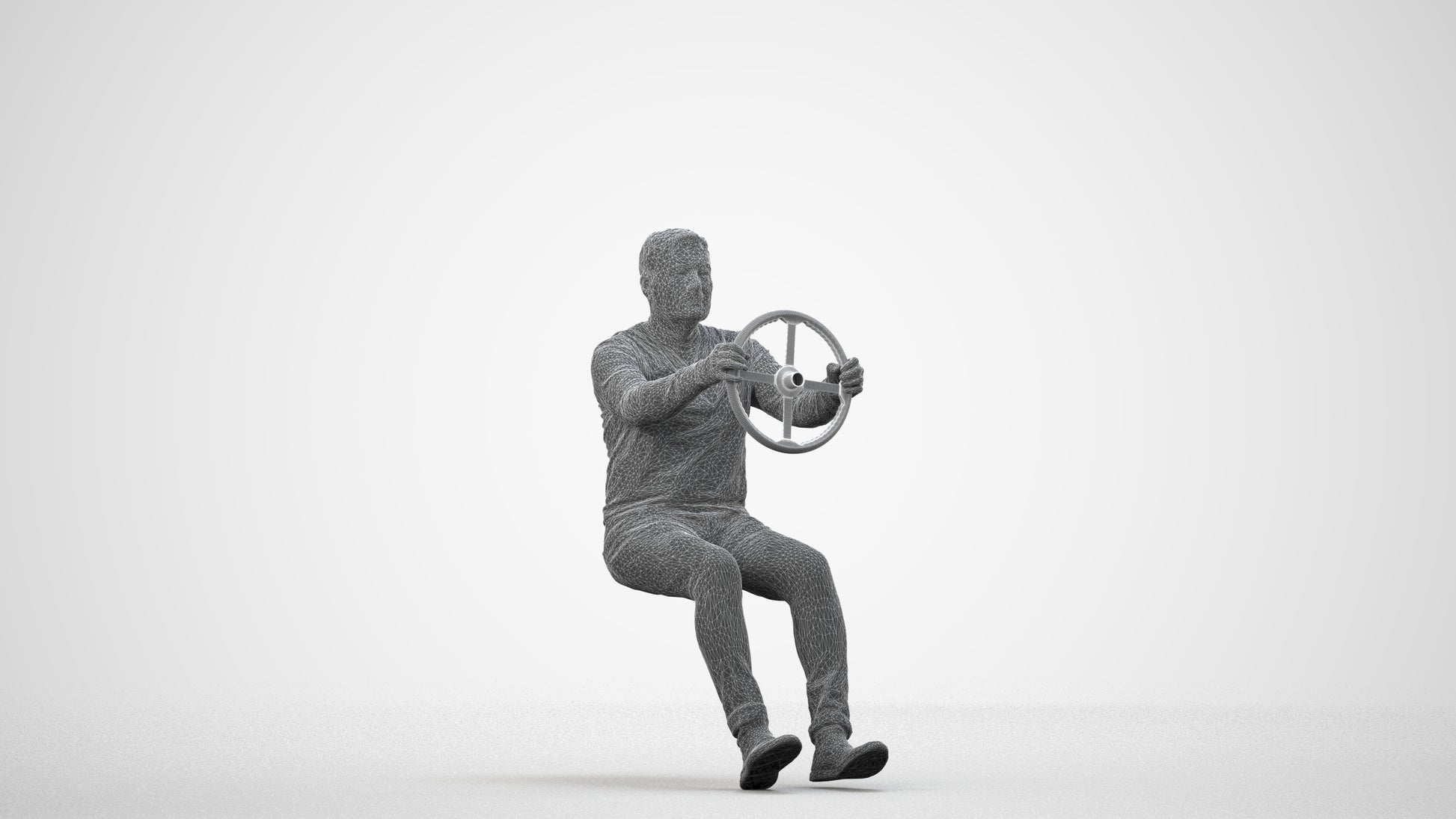 3D people model man business driving, scanned human for 3ds Max rendering, wireframe side view