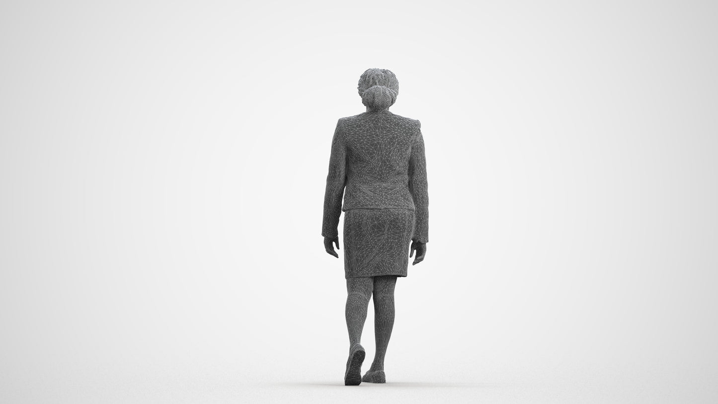 realistic 3D human woman business walking, archviz people FBX OBJ for Blender, wireframe front view