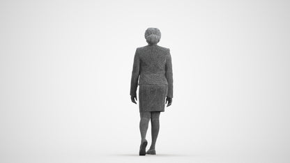 realistic 3D human woman business walking, archviz people FBX OBJ for Blender, wireframe front view