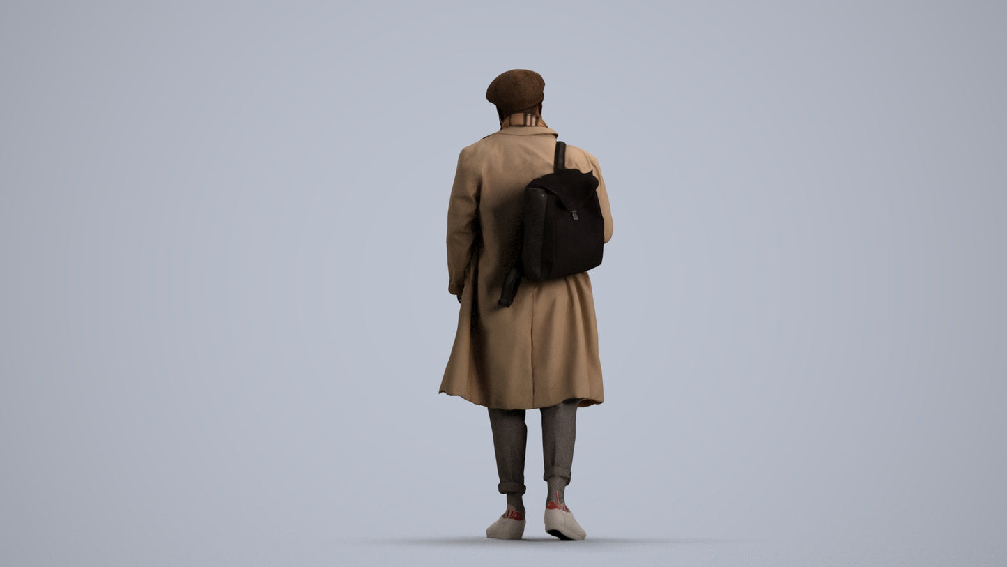 3D human model man casual walking, photogrammetry scanned person for archviz, front view render