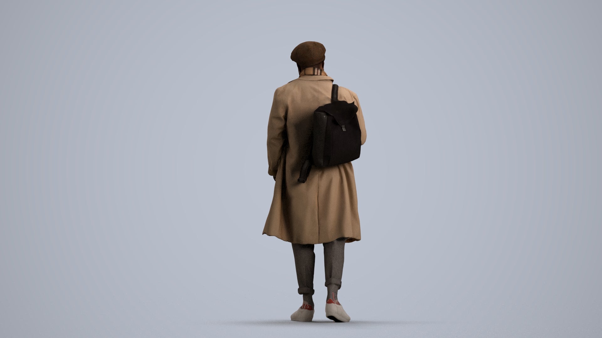 3D human model man casual walking, photogrammetry scanned person for archviz, front view render