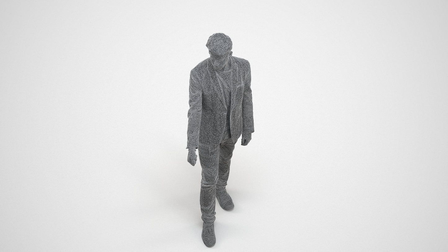 3D people model man casual door, scanned human for 3ds Max rendering, wireframe three-quarter view