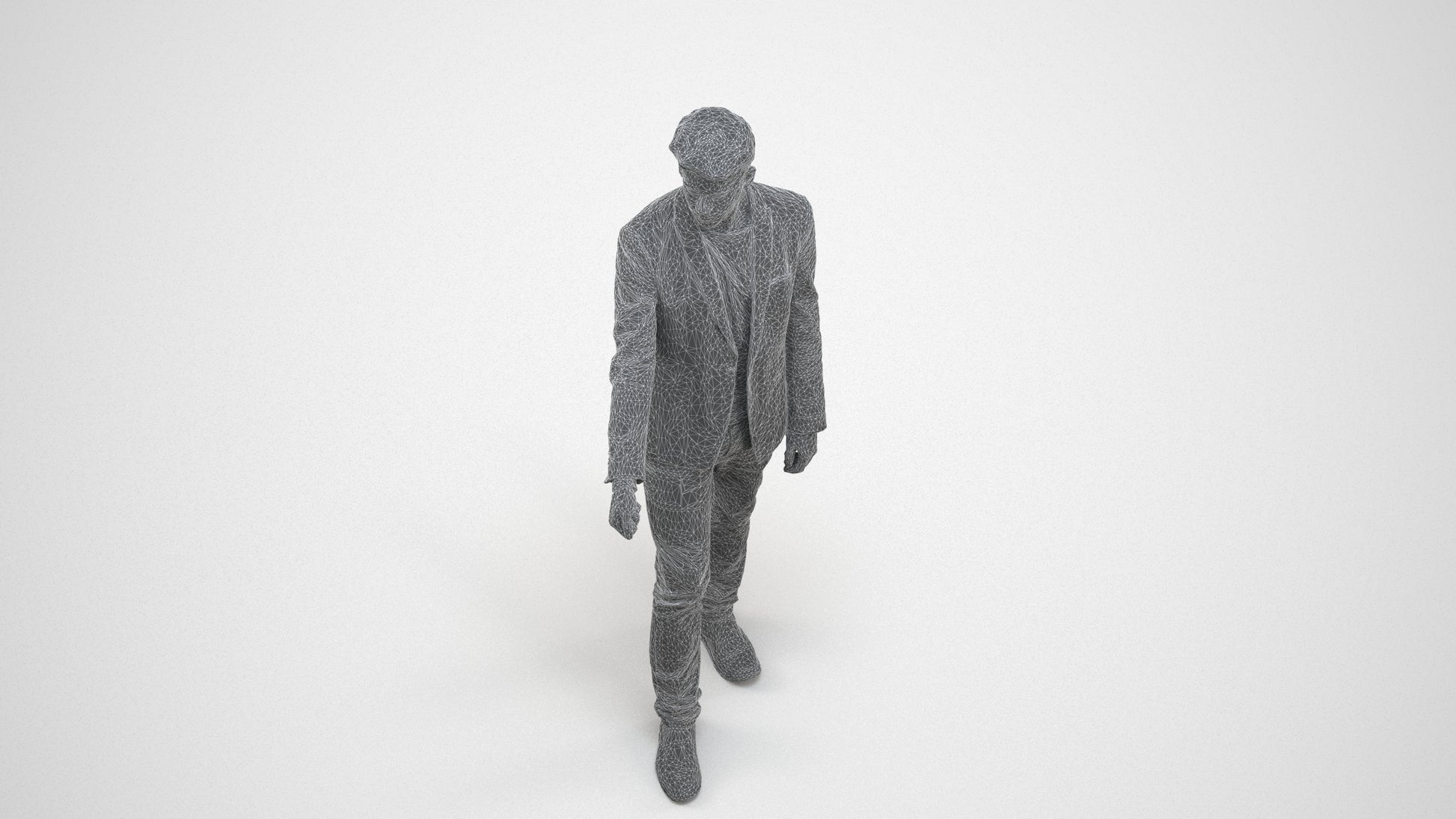 3D people model man casual door, scanned human for 3ds Max rendering, wireframe three-quarter view