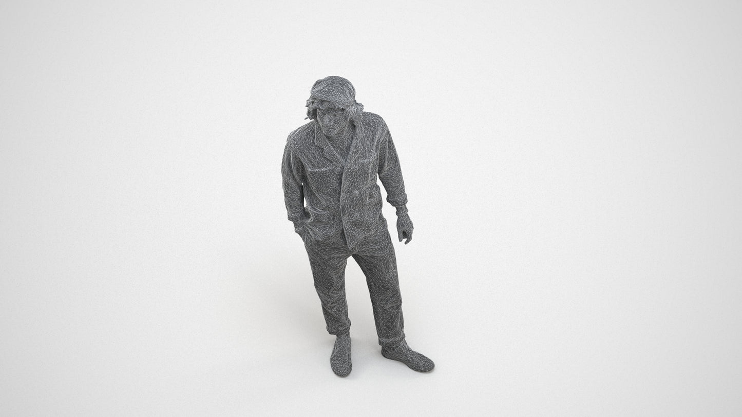 3D scanned man standing casual, photorealistic archviz people for Enscape and SketchUp, wireframe three-quarter view