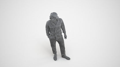 3D scanned man standing casual, photorealistic archviz people for Enscape and SketchUp, wireframe three-quarter view